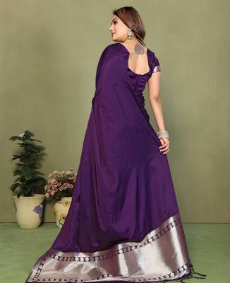 Pruple Color Hand Dyed With Zari Woven Satin Silk Saree 4