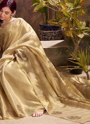 golden beige woven tissue silk blend saree with mandala motifs 3