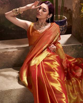 rust orange woven tissue silk blend saree with mandala motifs 2