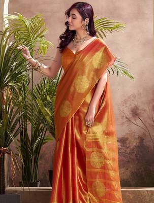 rust orange woven tissue silk blend saree with mandala motifs 3