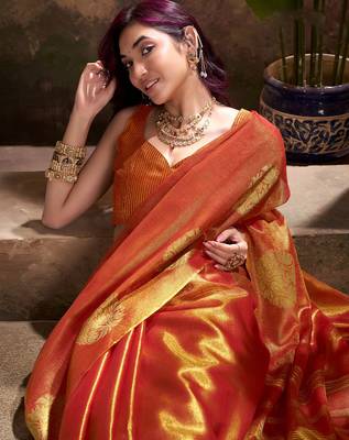 rust orange woven tissue silk blend saree with mandala motifs 4