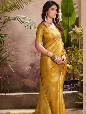 mustard yellow woven tissue silk blend saree with mandala motifs 2