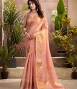 peach & gold woven tissue silk blend saree with mandala motifs