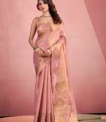peach & gold woven tissue silk blend saree with mandala motifs