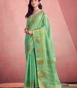 sea green woven tissue silk blend saree with mandala motifs