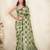 Women olive green checked linen saree with floral pallu