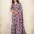Women mauve purple checked linen saree with floral pallu