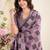 Women mauve purple checked linen saree with floral pallu