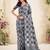 Women grey & black checked linen saree with floral pallu