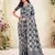 Women grey & black checked linen saree with floral pallu