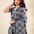 Women grey & black checked linen saree with floral pallu