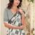 Women sage green & grey checked linen saree with floral pallu