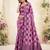 Women pink & purple checked linen saree with floral pallu