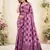 Women pink & purple checked linen saree with floral pallu