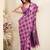 Women pink & purple checked linen saree with floral pallu
