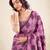 Women pink & purple checked linen saree with floral pallu