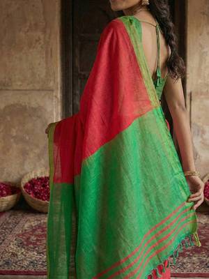 pink color cotton solid saree with blouse 4