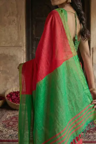 pink color cotton solid saree with blouse