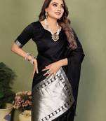 Black Color Hand Dyed With Zari Woven Satin Silk Saree