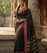 The midnight luxurious black soft silk saree with magenta & gold zari border