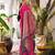 Woven banarasi silk blend saree in magenta pink with grey zari border & blouse piece