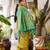 Mustard yellow banarasi silk blend saree with sea green border for haldi & festivals