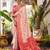 Off-white cream banarasi silk blend saree with red pink zari border & pallu