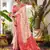 Off-white cream banarasi silk blend saree with red pink zari border & pallu