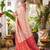 Off-white cream banarasi silk blend saree with red pink zari border & pallu