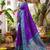 Royal purple banarasi silk blend saree with teal blue contrast border & zari work