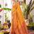 Bright orange banarasi silk blend saree with red border for wedding & festive wear
