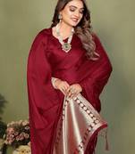 Maroon Color Hand Dyed With Zari Woven Satin Silk Saree