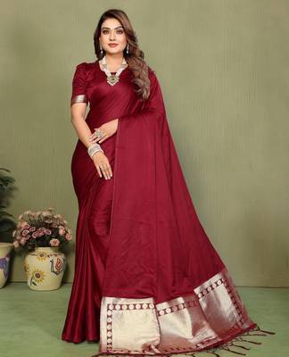 Maroon Color Hand Dyed With Zari Woven Satin Silk Saree 2