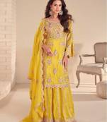 yellow silk shimmer embroidery palazzo suit