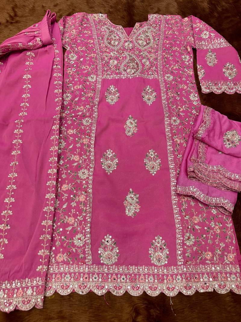 Pink real shimmer Palazzo suit - full stitched free size