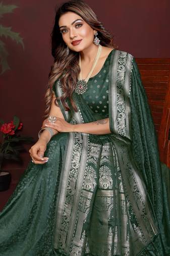 Dark Green Color Zari Woven With Hand Dyed Satin Silk Saree