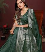 Dark Green Color Zari Woven With Hand Dyed Satin Silk Saree