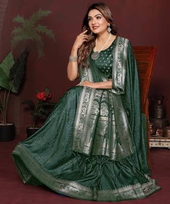 Dark Green Color Zari Woven With Hand Dyed Satin Silk Saree 2