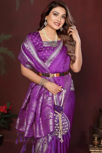 Purple Color Zari Woven With Hand Dyed Satin Silk Saree