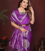 Purple Color Zari Woven With Hand Dyed Satin Silk Saree