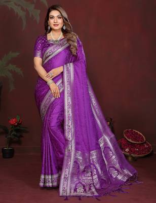 Purple Color Zari Woven With Hand Dyed Satin Silk Saree 2