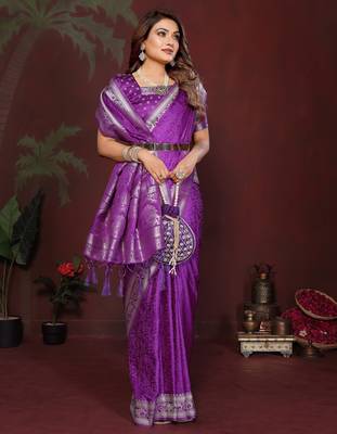 Purple Color Zari Woven With Hand Dyed Satin Silk Saree 3
