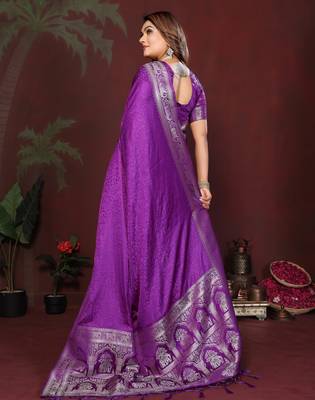 Purple Color Zari Woven With Hand Dyed Satin Silk Saree 4