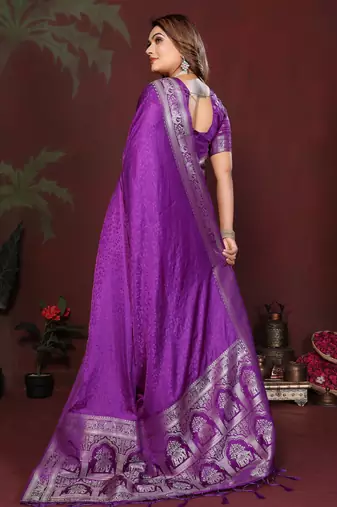 Purple Color Zari Woven With Hand Dyed Satin Silk Saree