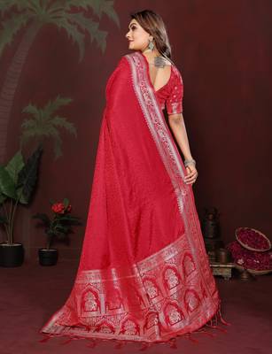 Red Color Zari Woven With Hand Dyed Satin Silk Saree 4
