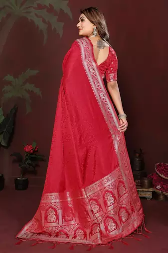 Red Color Zari Woven With Hand Dyed Satin Silk Saree
