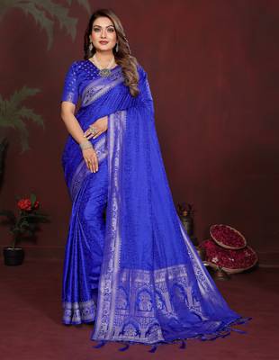 Royal Blue Color Zari Woven With Hand Dyed Satin Silk Saree 2