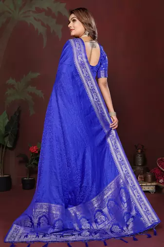 Royal Blue Color Zari Woven With Hand Dyed Satin Silk Saree