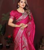 Rani Pink Color Zari Woven With Hand Dyed Satin Silk Saree