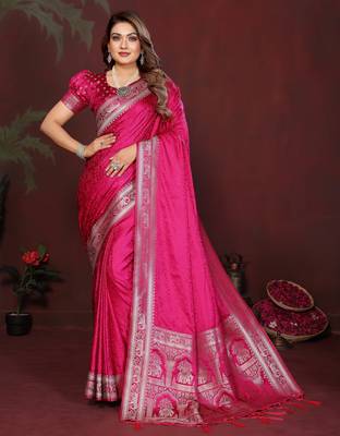 Rani Pink Color Zari Woven With Hand Dyed Satin Silk Saree 2